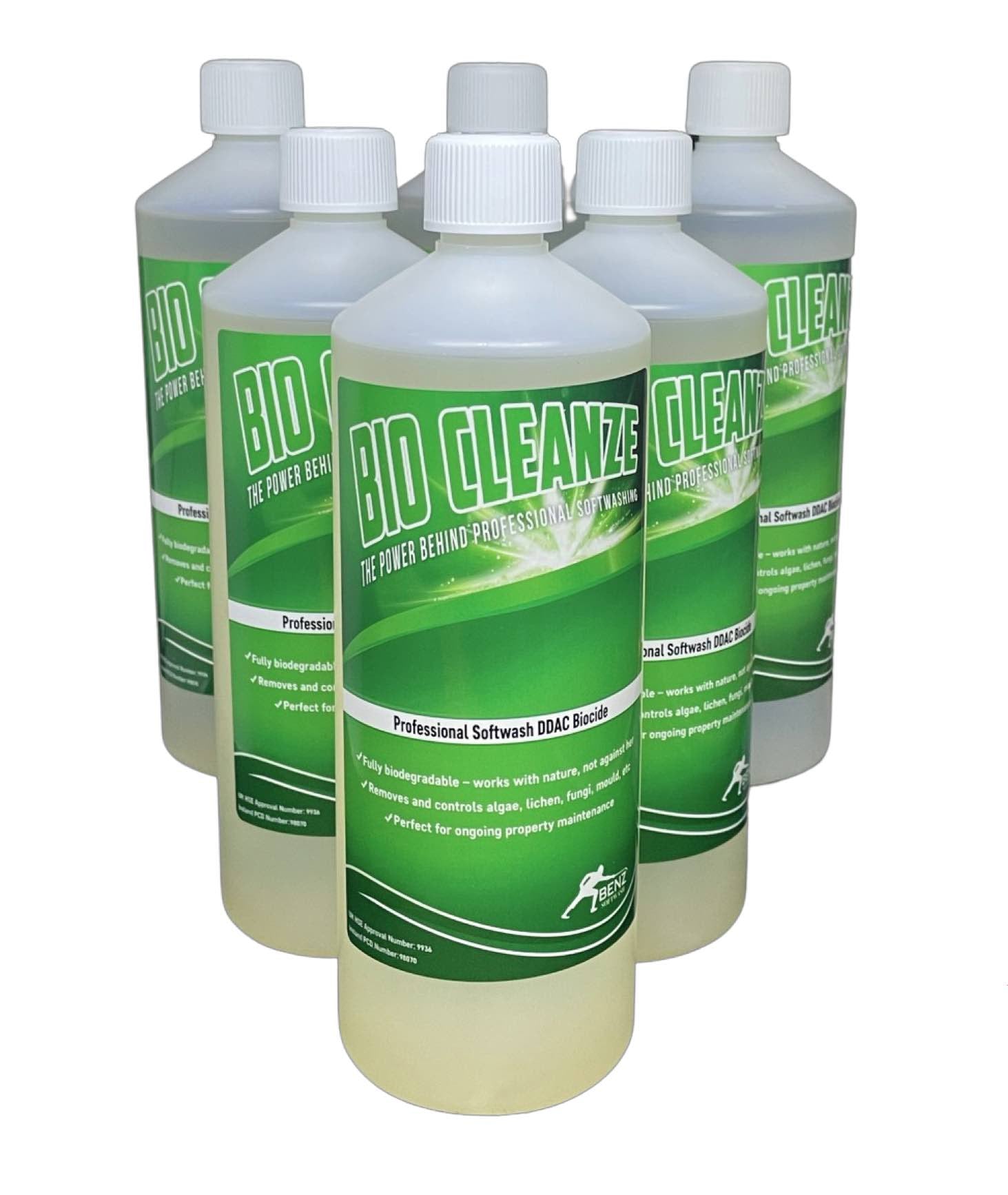 BIO CLEANZE – 50% ddac softwash biocide: Treats the biofilm on roofs, render, walls, patios, paths & naturally deep cleans over time.